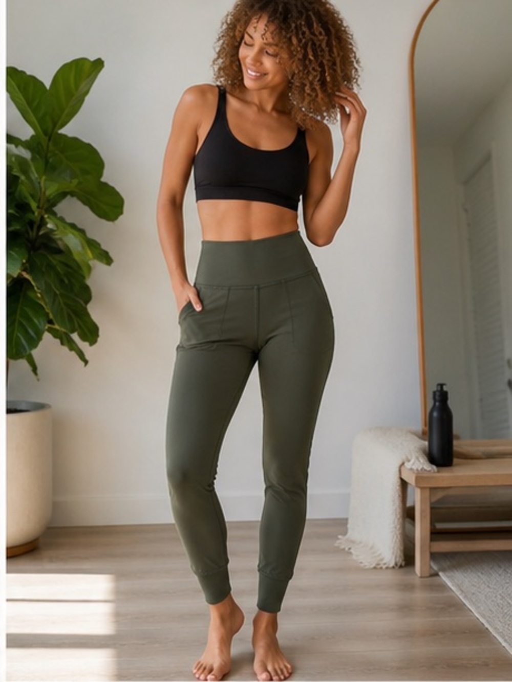 Savvi Noor High-Rise Olive Green Active Jogger Pants Sz XS